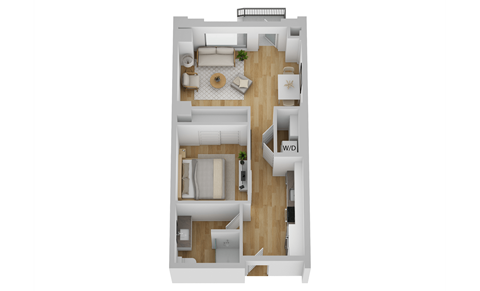 Floor plan for 1 bed, 1 bath, 632 sqft